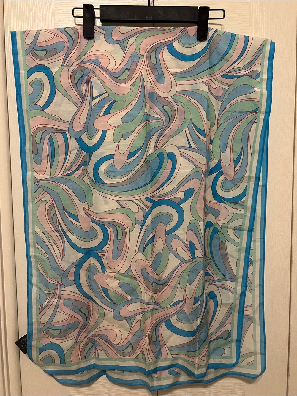 Multicolor Pastel Swirl Lightweight Women's Scarf - Blue Trim